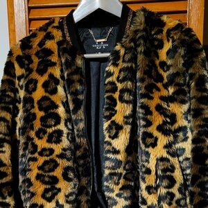 Leopard Print Faux Fur Bomber Jacket